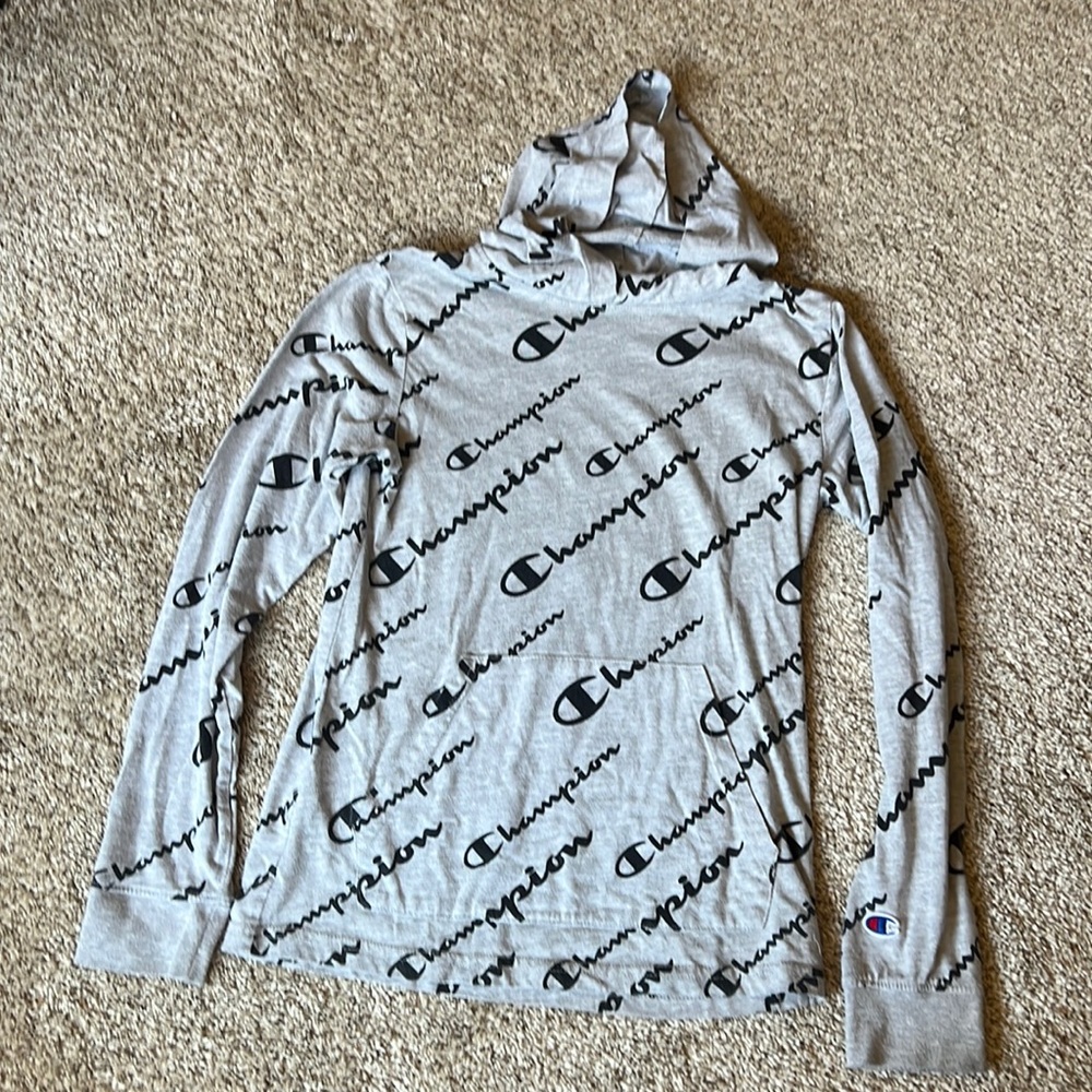 Champion Boys Gray Hooded Long Sleeve Size Large